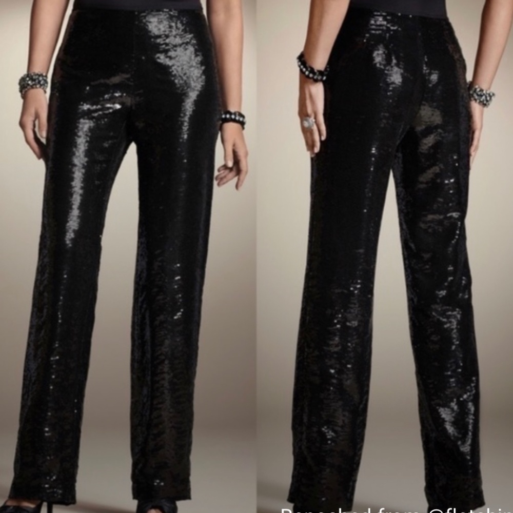 Chico’s Black Sequin Swirl Wide Leg Pants Sz 14